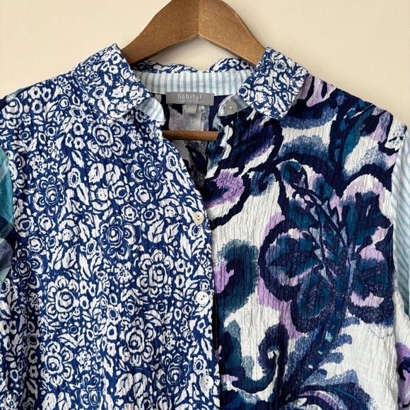 Habitat Stir It Up Button Front Shirt Mixed Print Art To Wear Blue - Picture 3 of 10